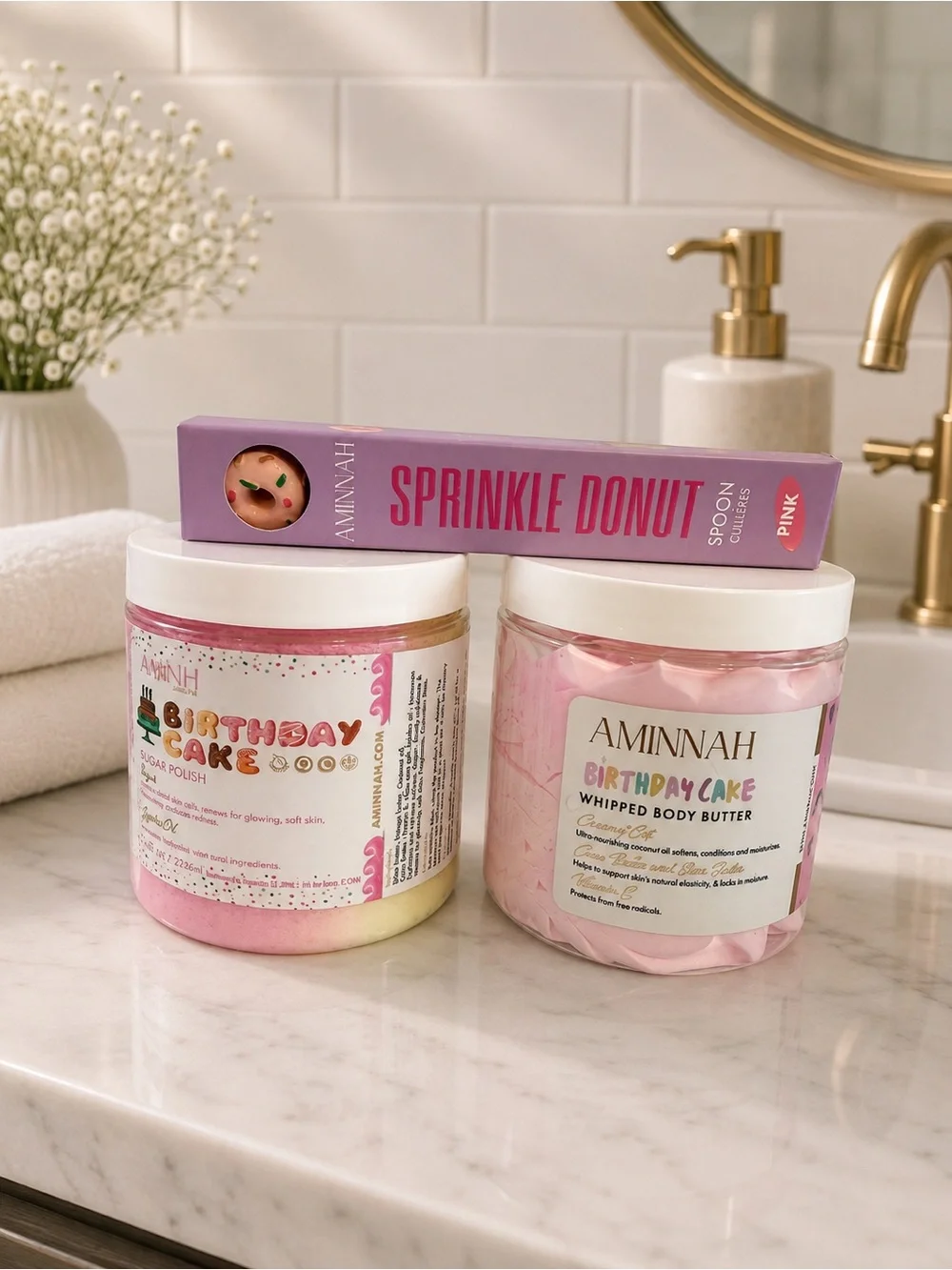 AMINNAH Birthday Cake Whipped Body Butter & Sugar Polish